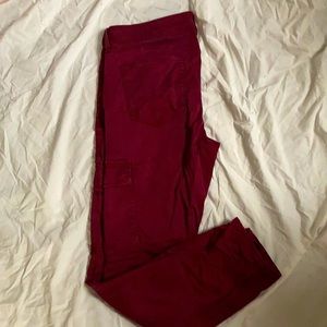Red sateen Super Skinny Rockstar cargo pants